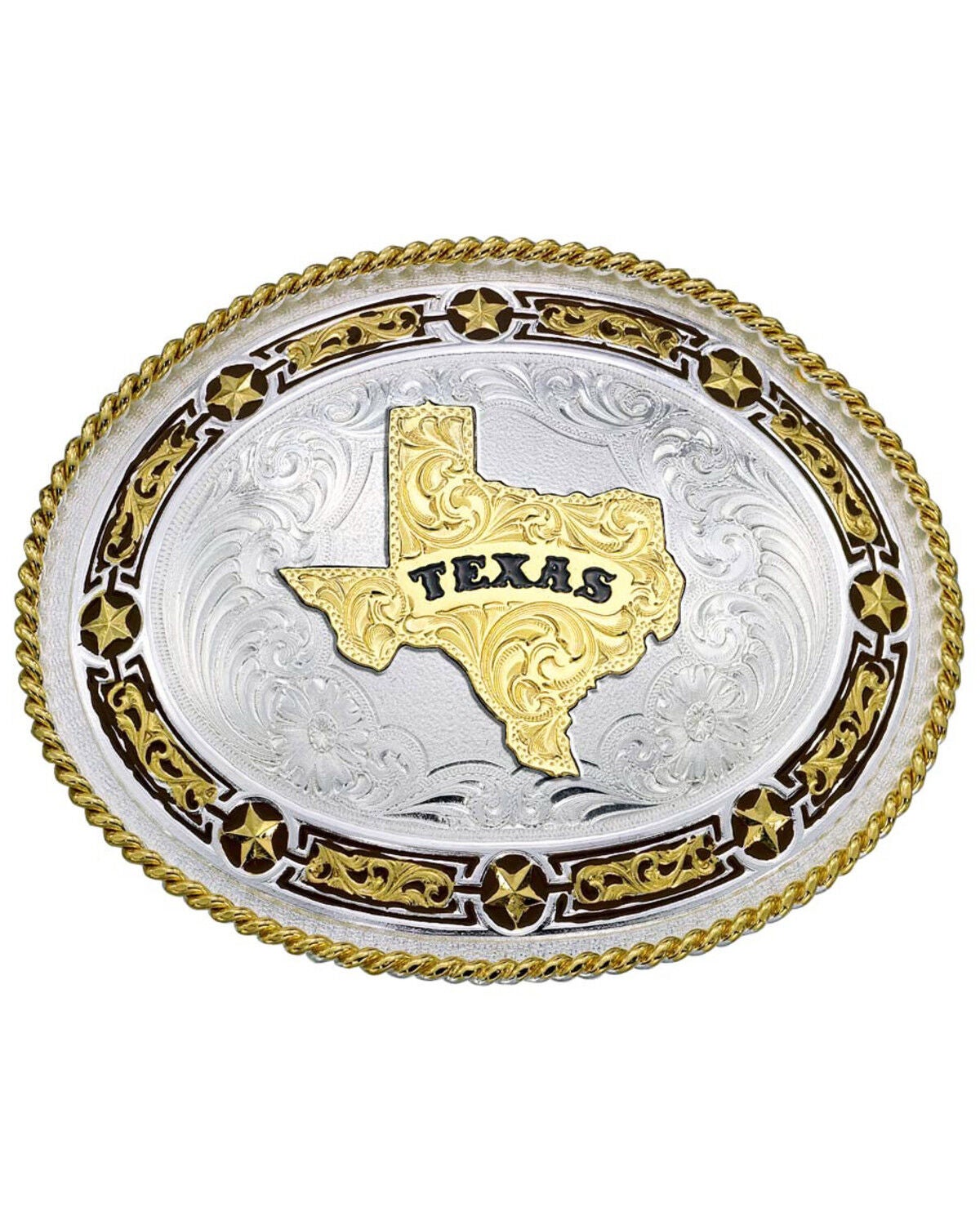 Montana Silversmiths Star Links State of Texas Western Belt Buckle, Multi, hi-res