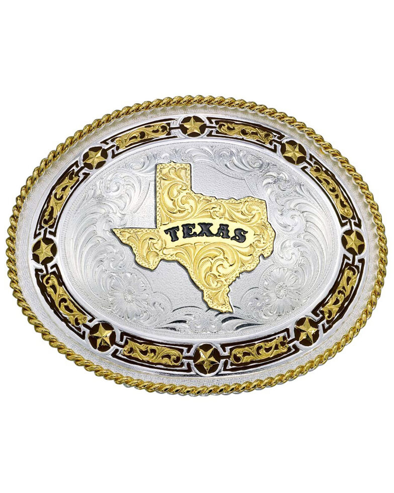 Montana Silversmiths Star Links State of Texas Western Belt Buckle, Multi, hi-res