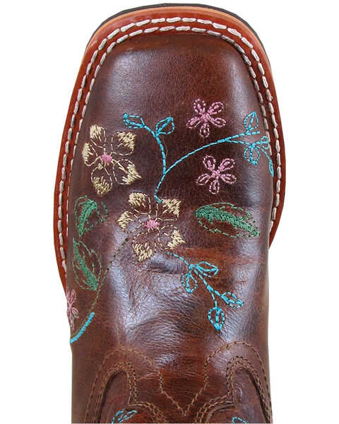 Image #2 - Smoky Mountain Little Girls' Floralie Western Boots - Square Toe, Brown, hi-res