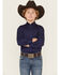 Image #1 - Panhandle Boys' Solid Long Sleeve Button-Down Stretch Western Shirt, Blue, hi-res