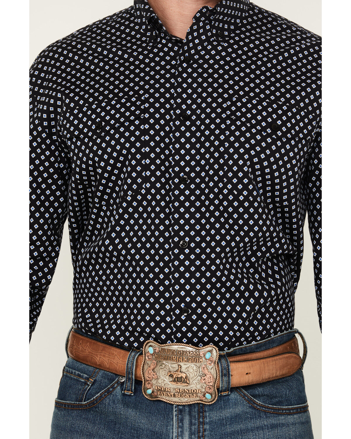 Image #3 - Roper Men's Amarillo Geo Print Long Sleeve Button-Down Western Shirt, Black, hi-res