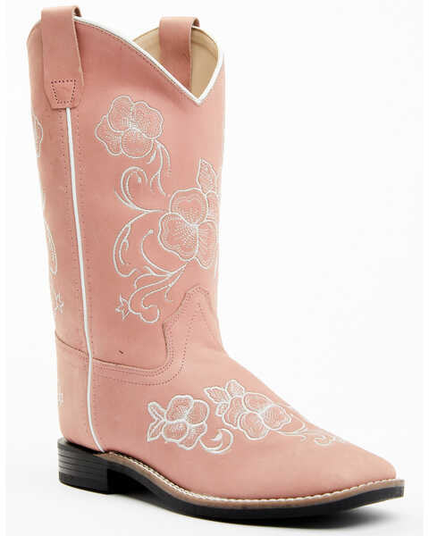 Shyanne Girls' Little Lasy Floral Embroidered Leather Western Boots - Broad Square Toe, Pink, hi-res