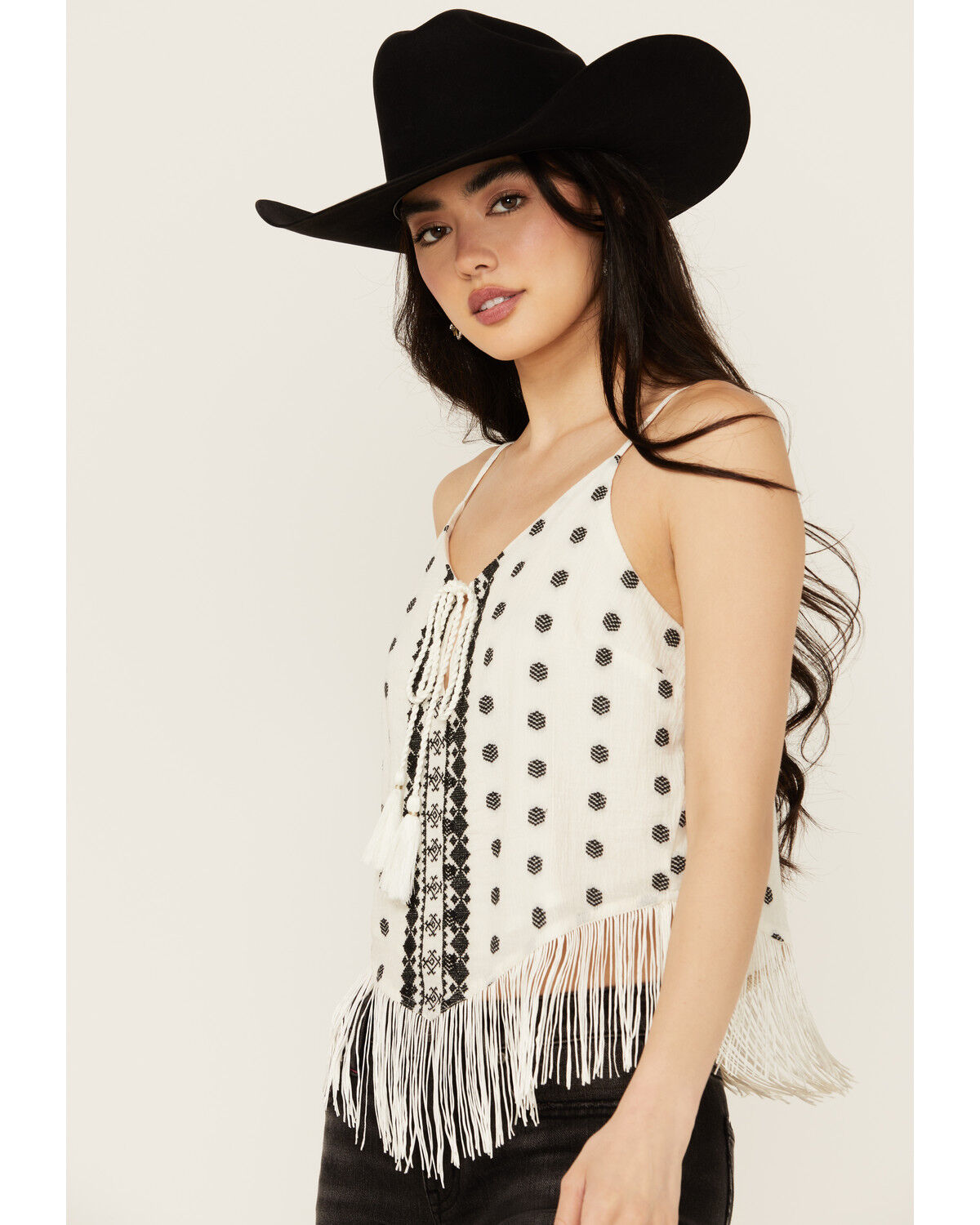 Image #2 - Idyllwind Women's Sunnett Embroidered Fringe Hanky Hem Tank, Ivory, hi-res