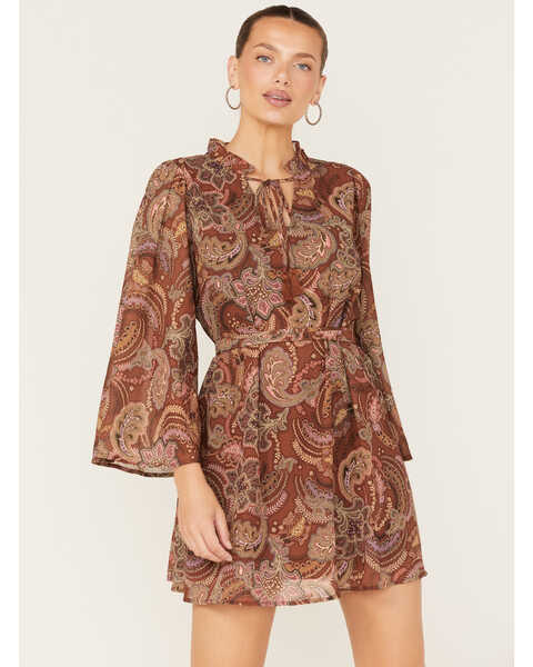 Image #1 - Flying Tomato Women's Paisley Floral Print Dress, Rust Copper, hi-res
