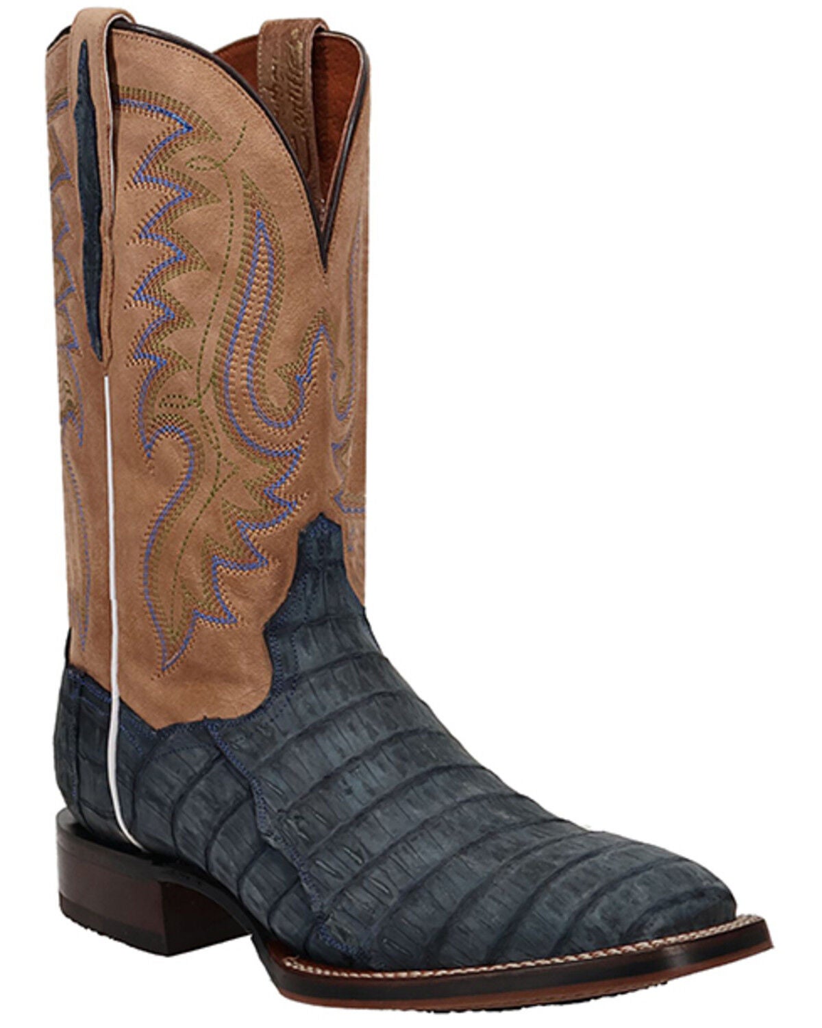 Dan Post Women's Exotic Sueded Caiman Western Boots - Broad Square Toe, Blue, hi-res