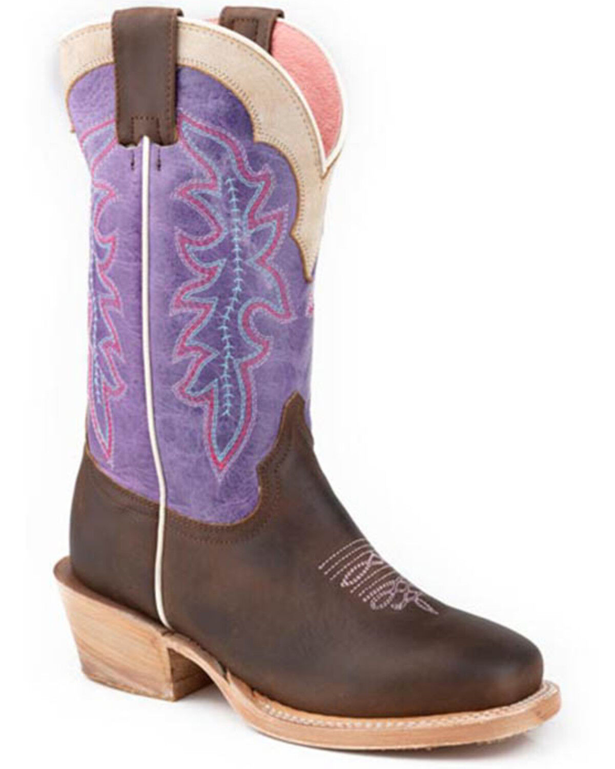 Image #1 - Roper Little Girls' Lilac Western Boots - Square Toe, Brown, hi-res
