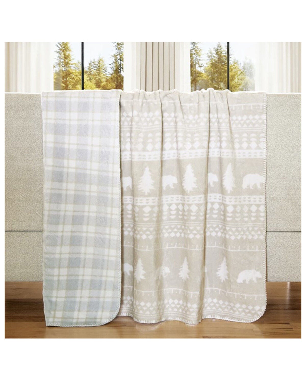 Carstens Home Northern Waters Reversible Plush Throw Blanket, Beige, hi-res