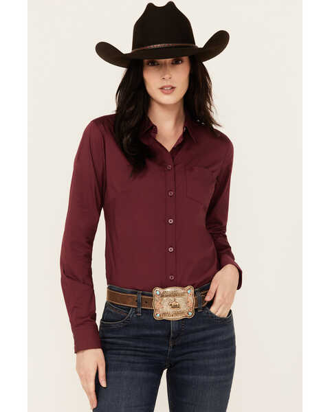 Image #1 - Ariat Women's R.E.A.L Kirby Long Sleeve Button-Down Stretch Western Shirt, Burgundy, hi-res