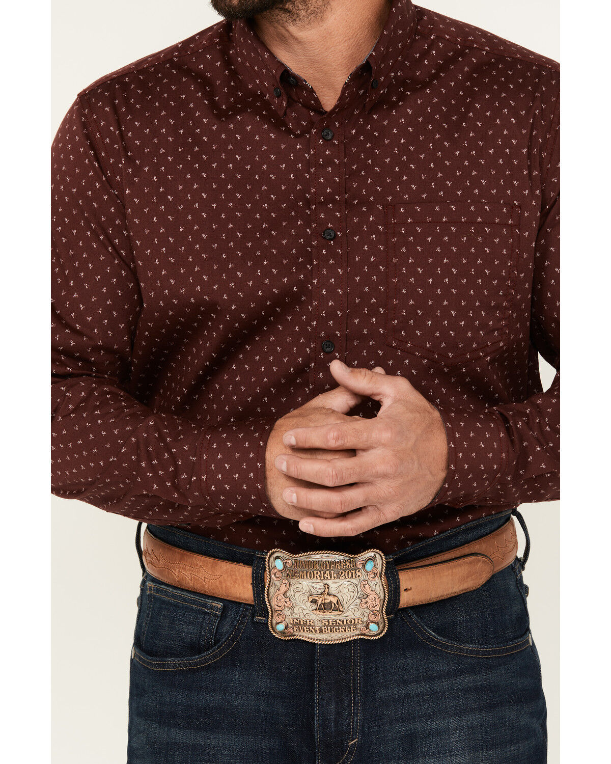 Image #3 - Cody James Men's Williams Mini Floral Print Long Sleeve Button-Down Stretch Western Shirt, Burgundy, hi-res