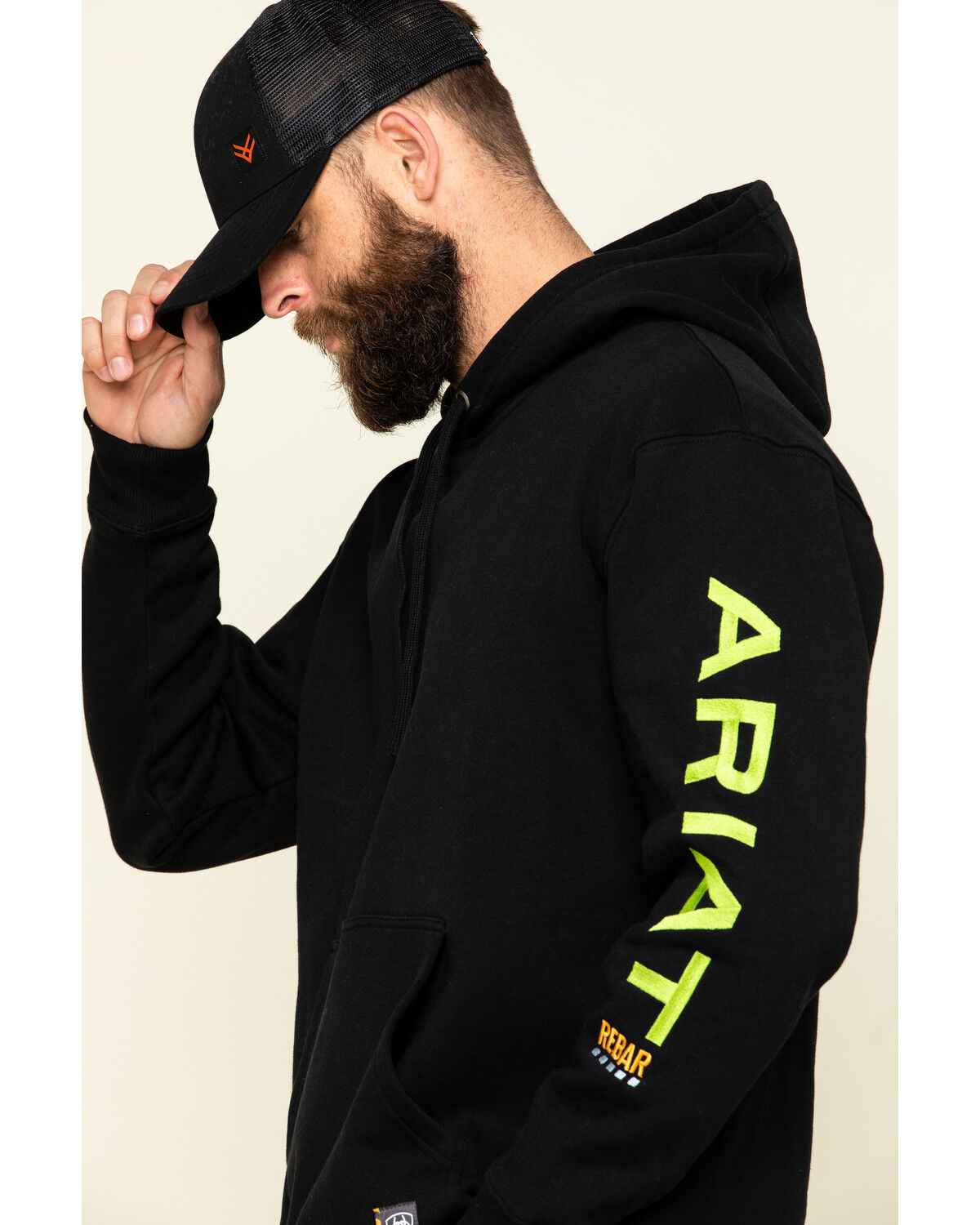 Image #4 - Ariat Men's Black/Lime Rebar Graphic Hooded Work Sweatshirt, Black, hi-res