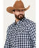 Image #2 - Stetson Men's Dobby Plaid Print Long Sleeve Western Pearl Snap Shirt, Dark Blue, hi-res