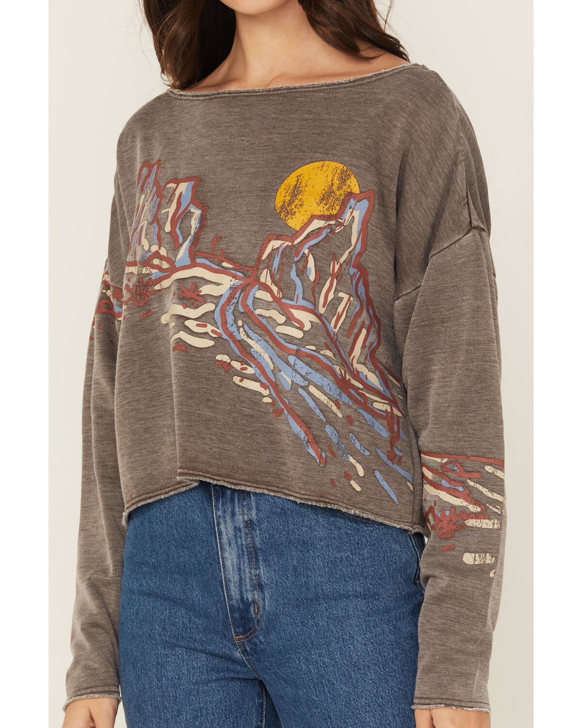 Image #3 - Cleo + Wolf Women's Mountain Long Sleeve Graphic Shirt, Dark Brown, hi-res