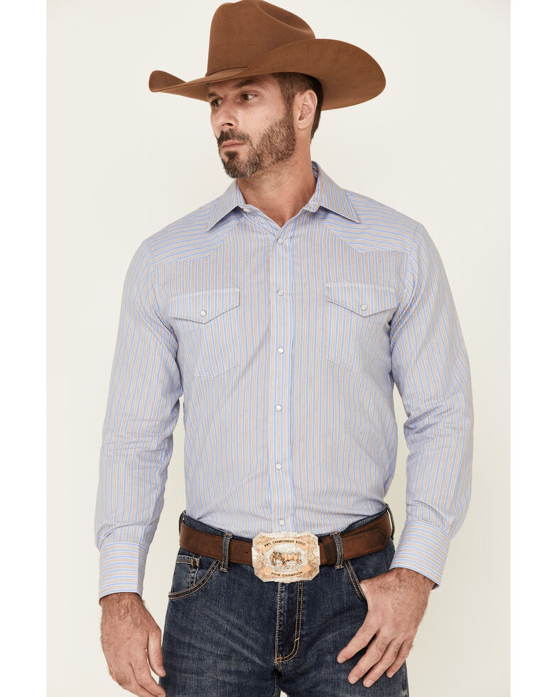 Roper Men's Classic Striped Long Sleeve Snap Western Shirt , Blue, hi-res
