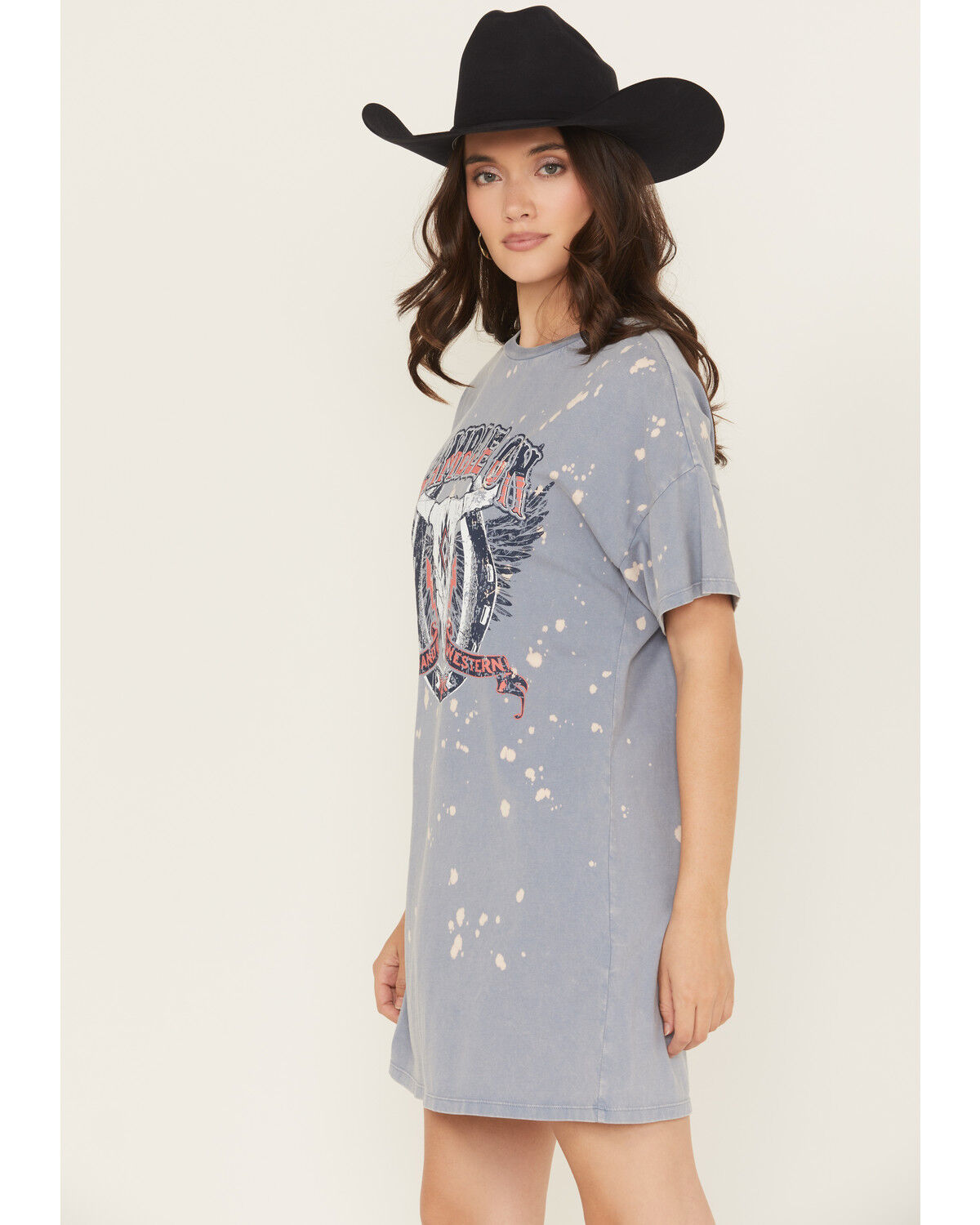 Image #2 - Rock & Roll Denim Women's Ramble On Short Sleeve Mini T-Shirt Dress, Blue, hi-res