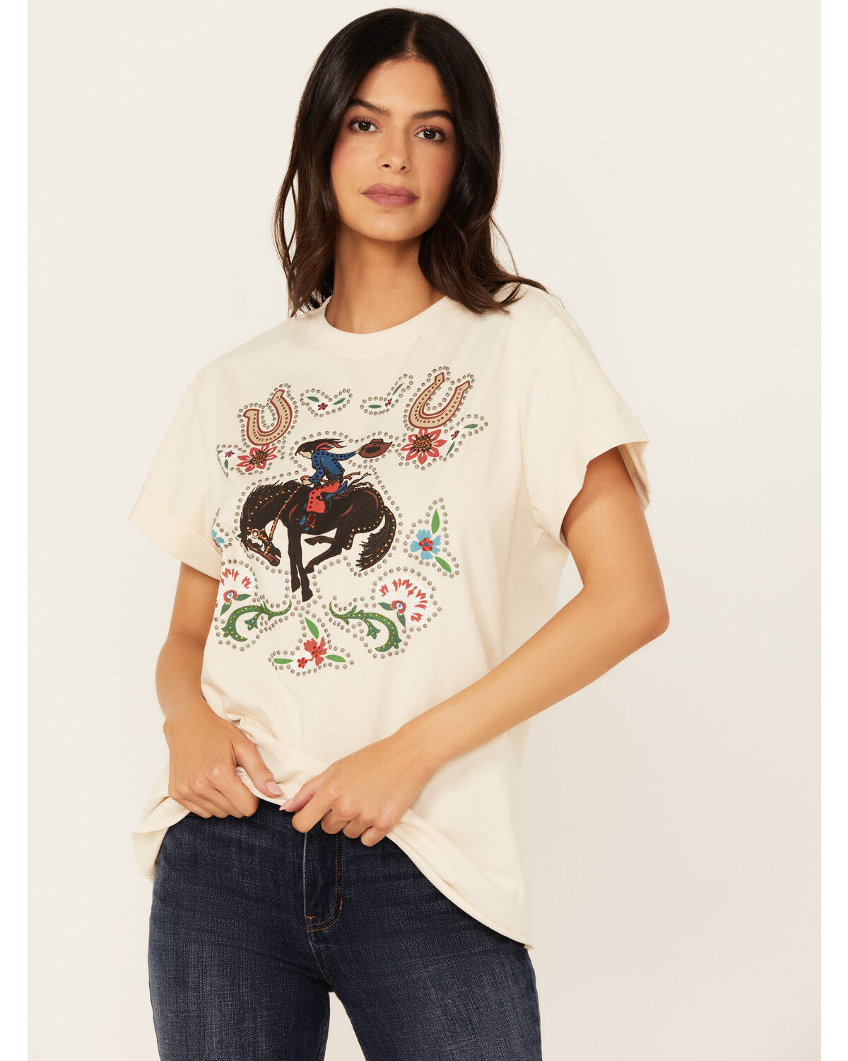 Image #2 - Idyllwind Women's Rowena Embellished Short Sleeve Graphic Tee, Off White, hi-res