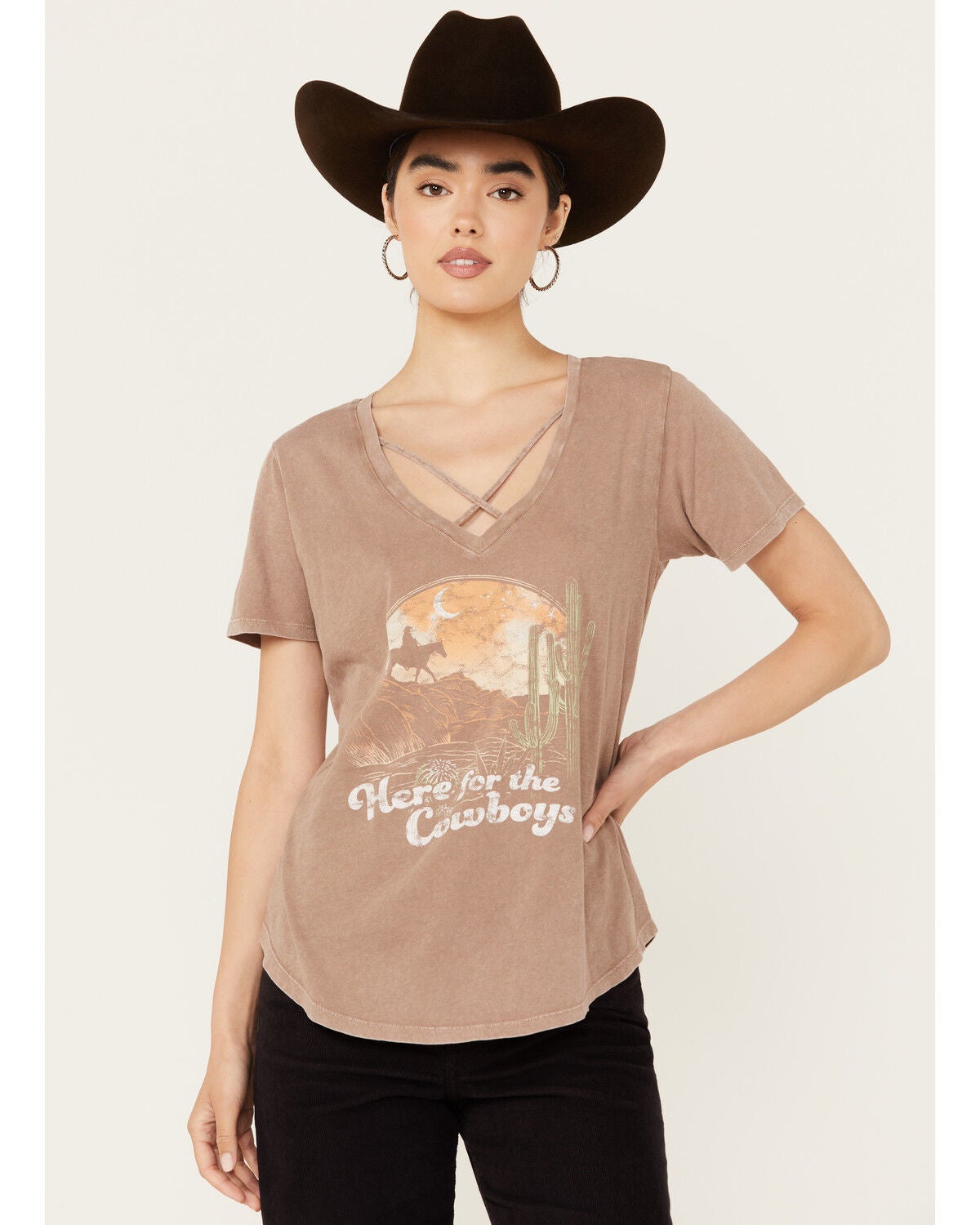 White Crow Women's Here For The Cowboys Short Sleeve Graphic Tee, Brown, hi-res