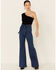 Flying Tomato Women's Self-Tie Sash Flare Jeans, Blue, hi-res