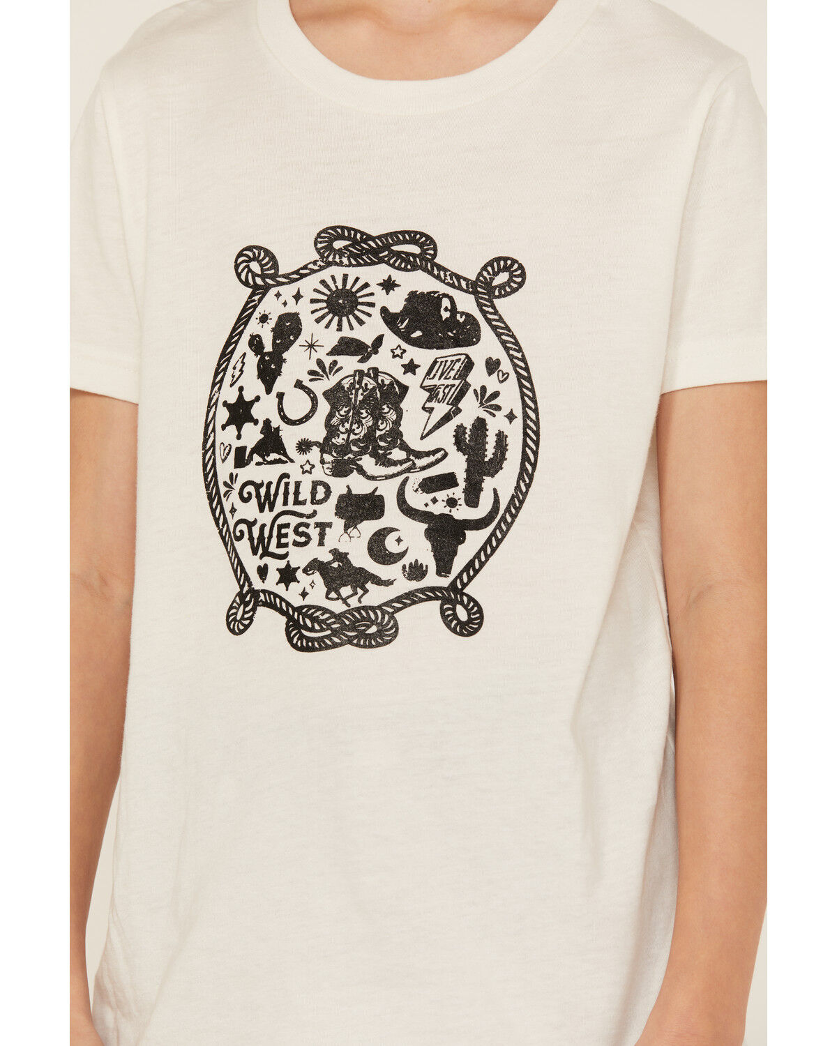Image #3 - Ali Dee Girls' Wild West Short Sleeve Graphic Tee, Cream, hi-res