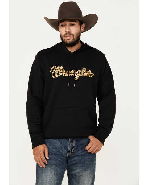 Wrangler Men's Boot Barn Exclusive Rope Logo Hooded Sweatshirt, Black, hi-res
