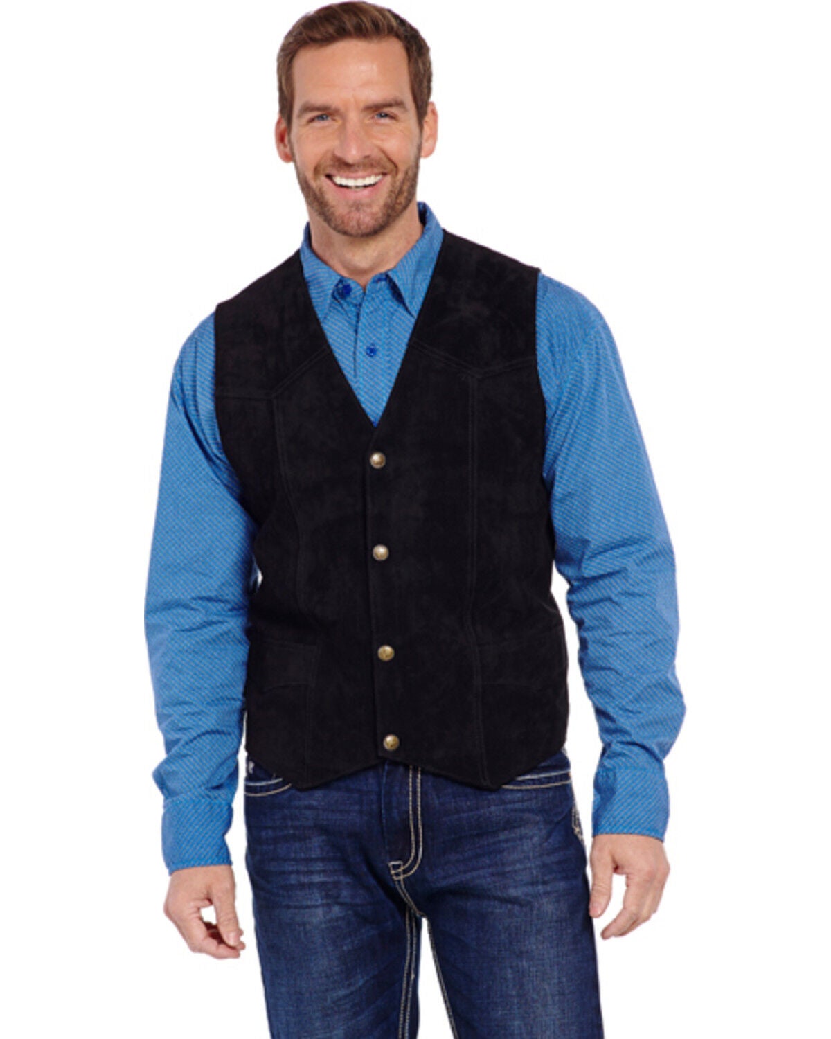 Cripple Creek Men's Suede Leather Vest, Black, hi-res