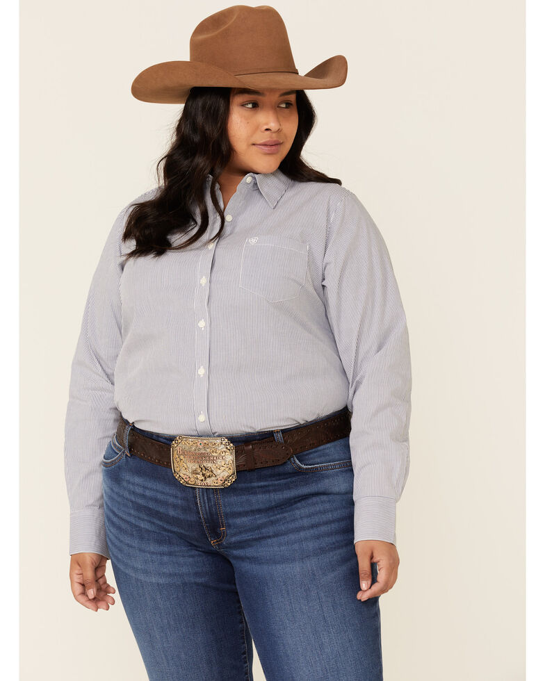 Ariat Women's Magazine Striped Kirby Long Sleeve Western Shirt - Plus, Blue, hi-res