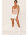 Image #3 - Grace In LA Women's Light Wash Sequin Star Shorts, White, hi-res