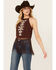 Image #1 - Shyanne Women's Embroidered Fringe Hem Crinkle Top, Dark Brown, hi-res