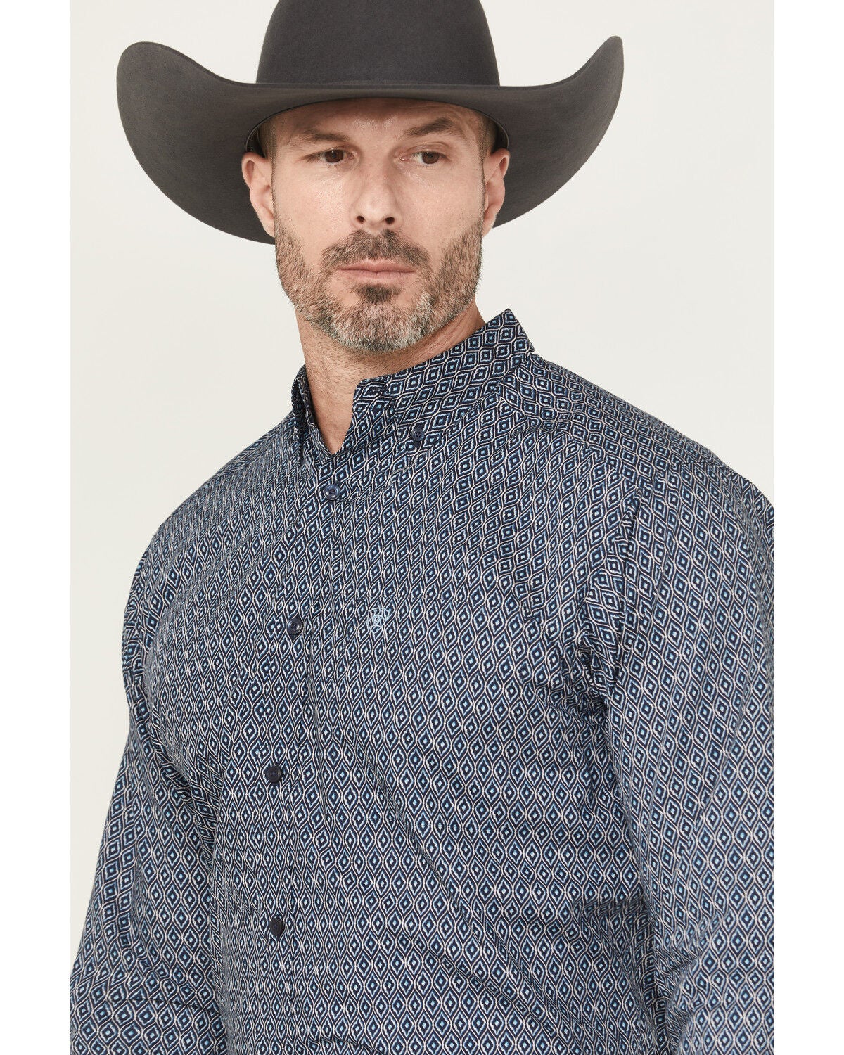 Image #2 - Ariat Men's Colson Geo Print Long Sleeve Button-Down Western Shirt - Tall, Navy, hi-res