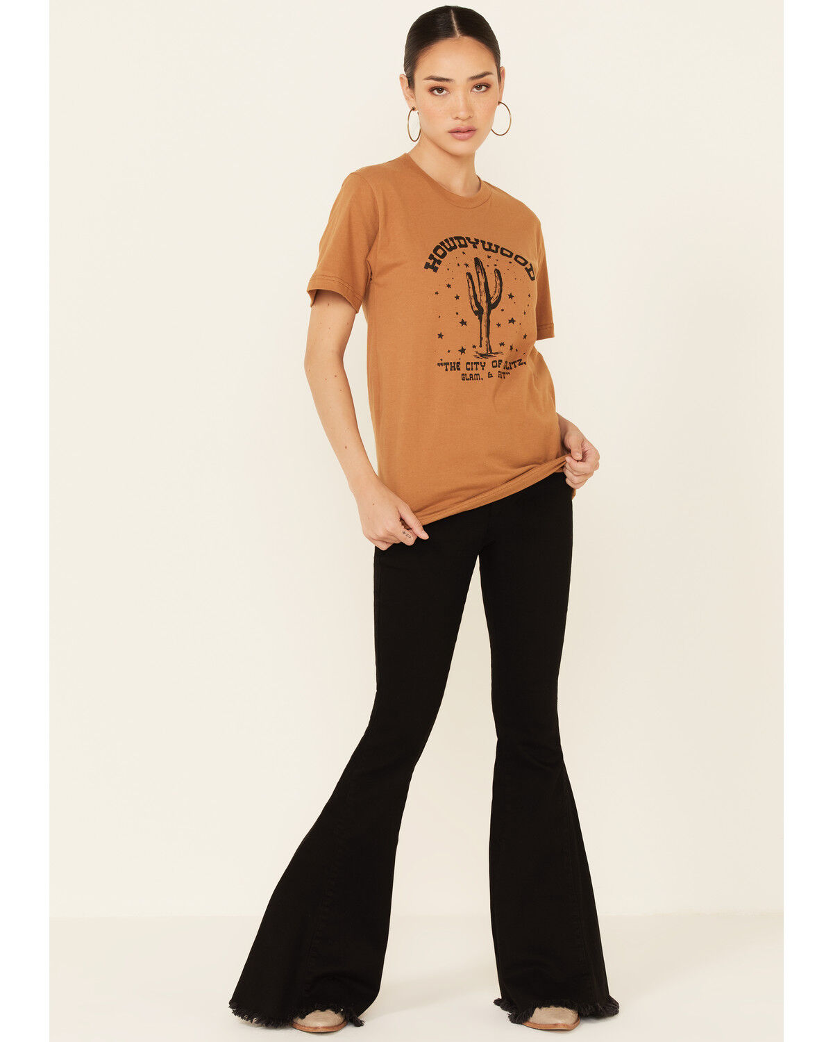 Image #2 - Ali Dee Women's Camel Howdywood Graphic Short Sleeve Tee, Camel, hi-res
