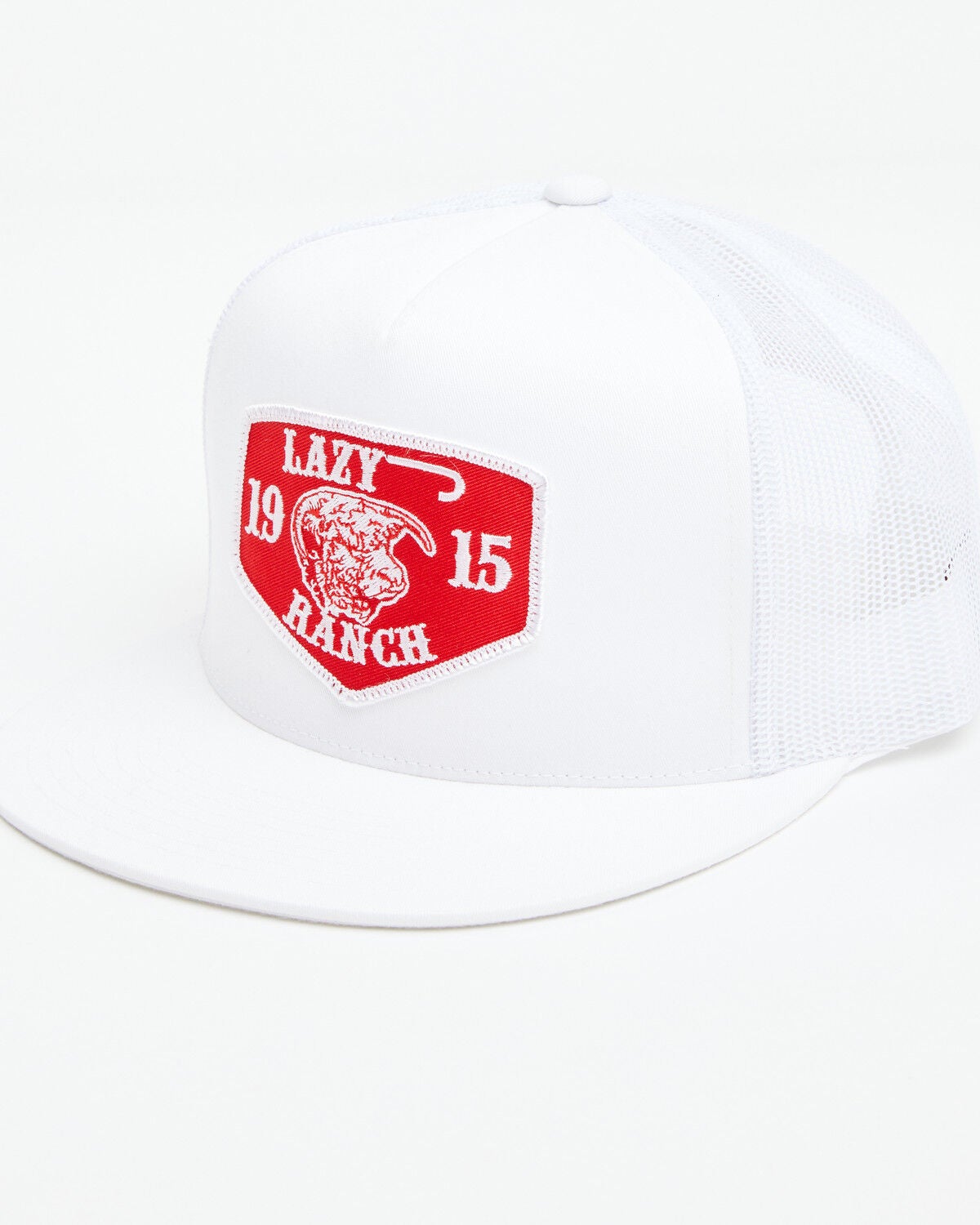 Lazy J Ranch Men's Red Ranch Logo Patch Mesh-Back Ball Cap, White, hi-res
