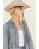 Image #2 - Rock & Roll Denim Women's Light Wash Denim Stretch Fringe Blazer, Light Wash, hi-res