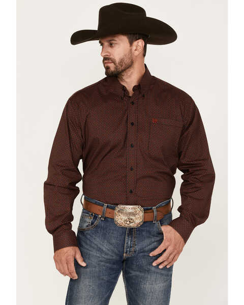 Cinch Men's Square Geo Stretch Long Sleeve Button-Down Western Shirt, Black, hi-res