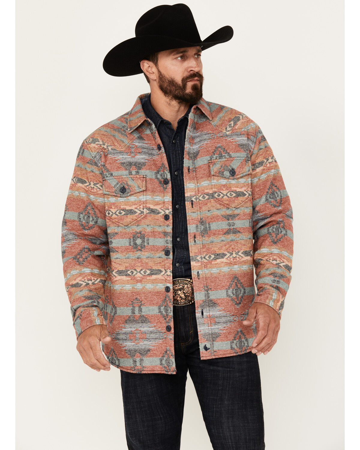 Image #1 - Cody James Men's Spokane Southwestern Print Sherpa Shacket , , hi-res
