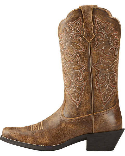 Image #2 - Ariat Women's Round Up Distressed Leather Western Performance Boots - Square Toe, Lt Brown, hi-res