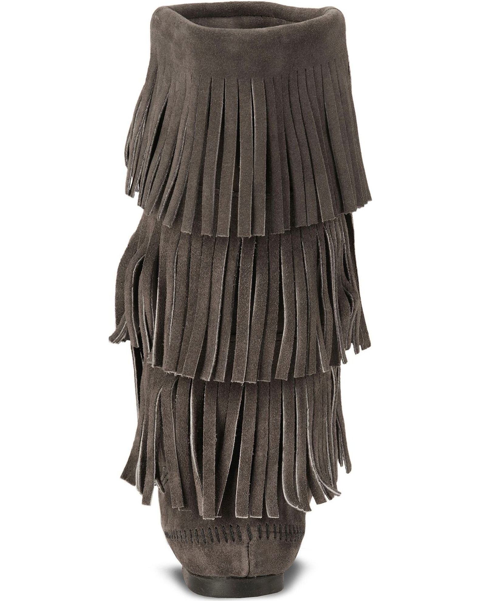 Image #7 - Minnetonka Women's Tall Fringed Boots - Round Toe, Grey, hi-res