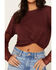Image #3 - Jolt Women's Lace Trim Long Sleeve Shirt, Wine, hi-res