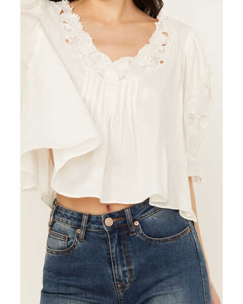 Image #3 - Free People Women's Sophie Embroidered Cropped Shirt , White, hi-res