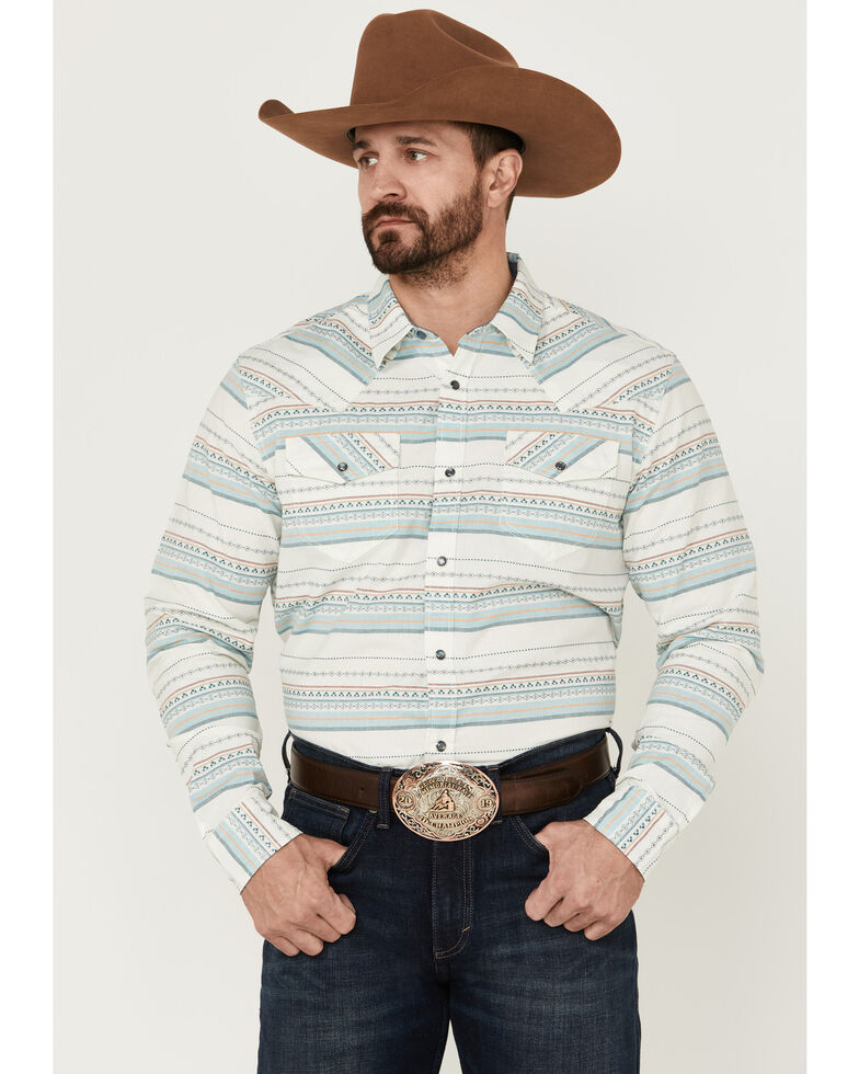 Cody James Men's Dusty Horitontal Stripe Long Sleeve Snap Western Shirt , Cream, hi-res