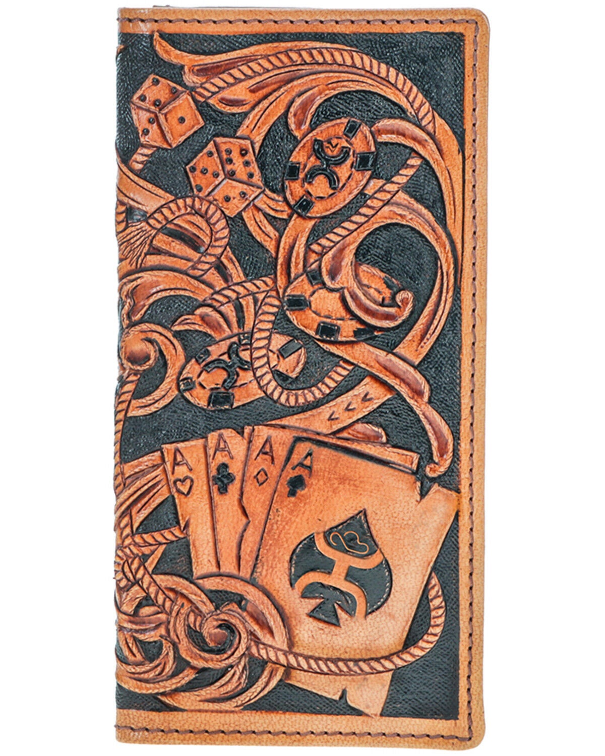Hooey Men's Playing Cards Embossed Leather Rodeo Wallet, Brown, hi-res