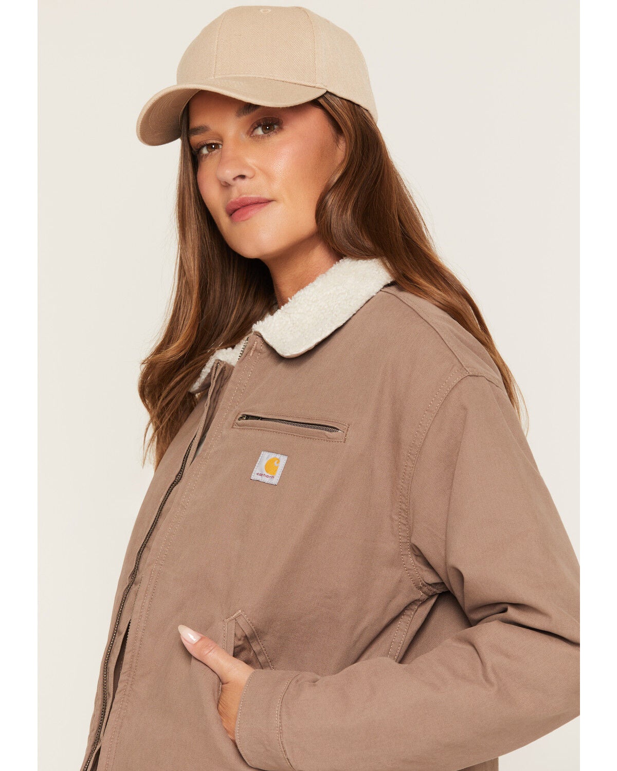 Image #2 - Carhartt Women's Crawford Sherpa Detroit Jacket, Brown, hi-res
