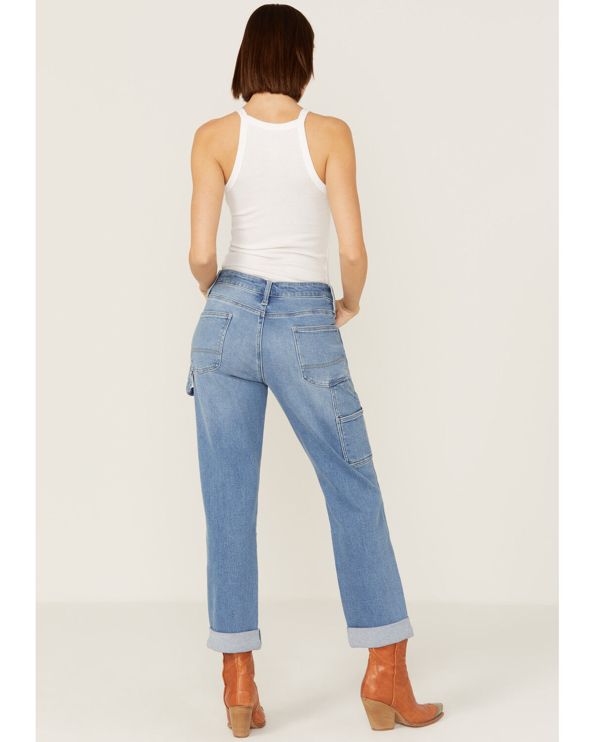Image #3 - Ceros Women's Light Wash High Rise Carpenter Straight Jeans, Blue, hi-res