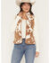 Image #1 - Shyanne Women's Jean Cow Print Sherpa Zip-Up Vest, Coffee, hi-res