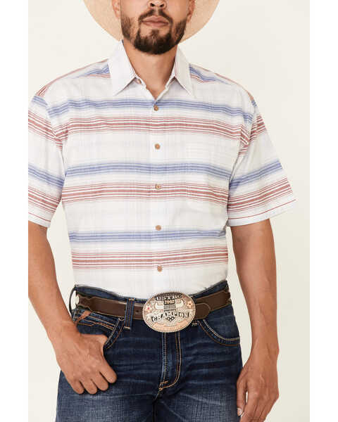Rough Stock By Panhandle Men's Striped Camp Short Sleeve Button Down Western Shirt , White, hi-res