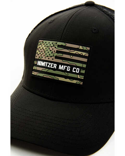 Image #2 - Howitzer Men's Camo Print Logo Flag Patch Mesh Back Trucker Cap, Black, hi-res