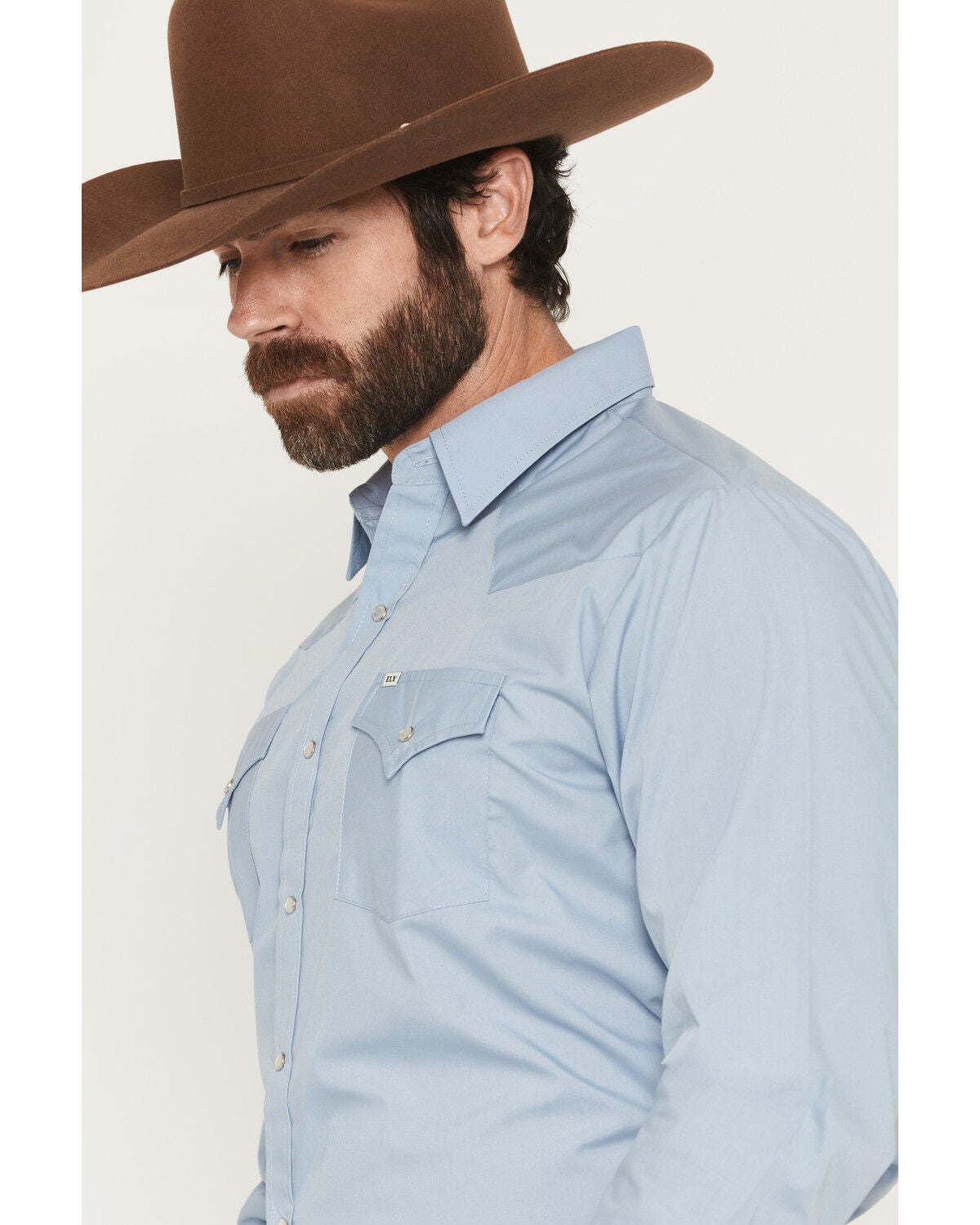 Image #2 - Ely Walker Men's Solid Long Sleeve Pearl Snap Western Shirt, Light Blue, hi-res