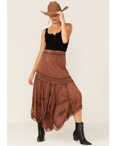 Scully Diagonal Embroidered Long Skirt, Rust Copper, hi-res