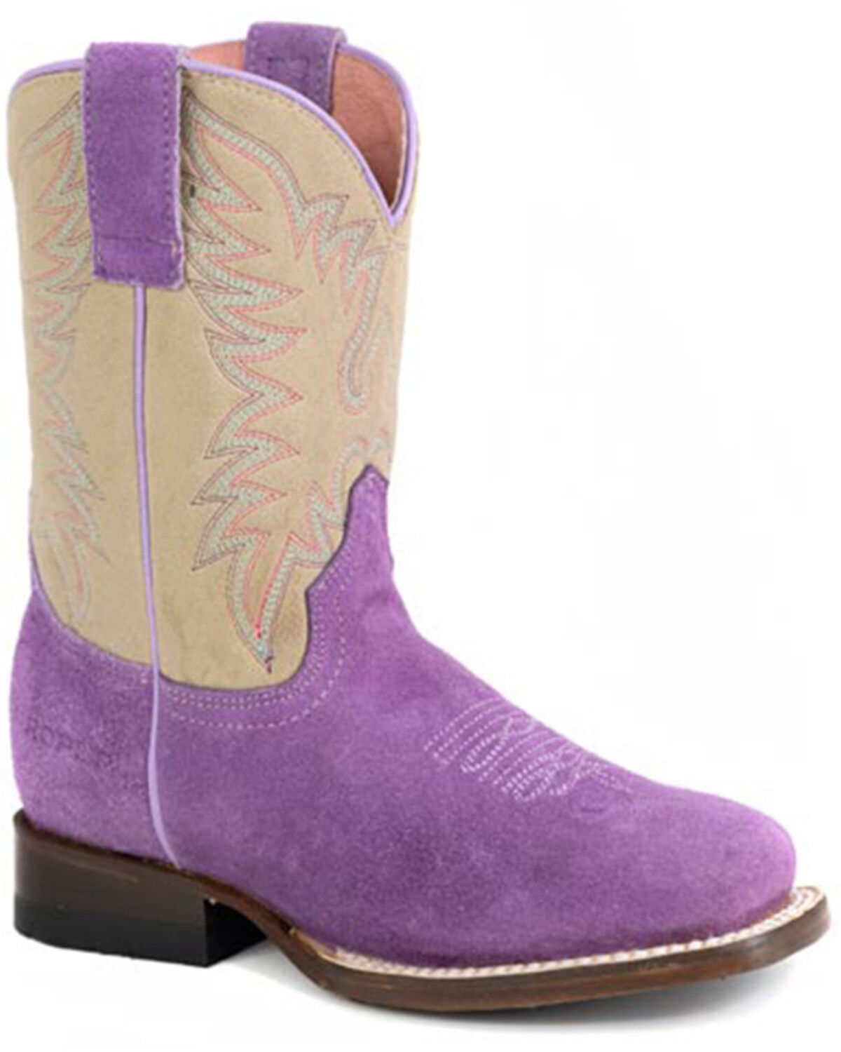 Image #1 - Roper Girls' Willa Suede Western Boots - Broad Square Toe, Purple, hi-res