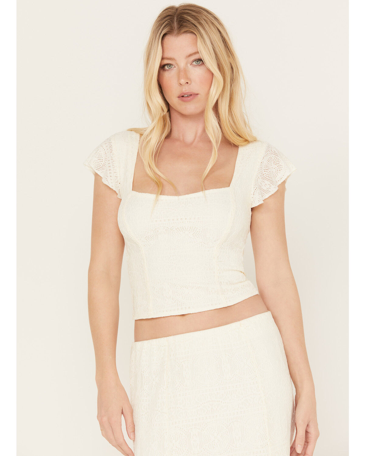 Image #1 - Idyllwind Women's Montana Western Lady Lace Cropped Shirt, Ivory, hi-res