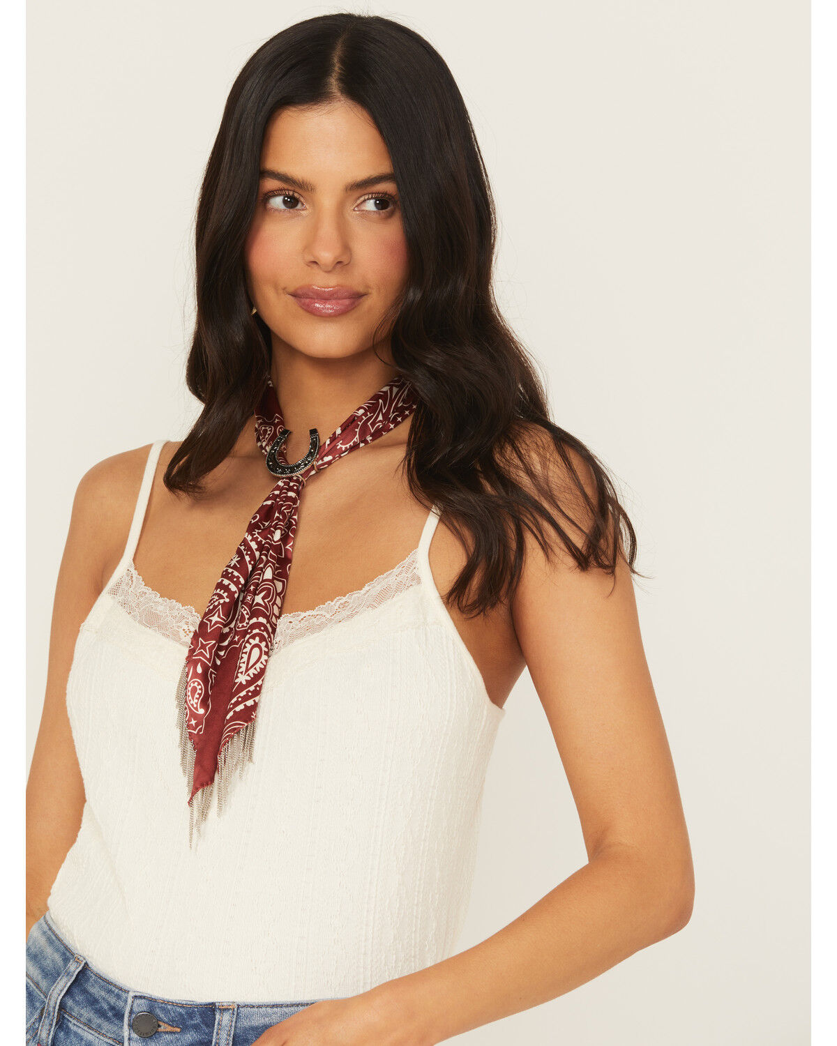 Image #2 - Idyllwind Women's Amelia Chain Fringe Bandana Necklace, Red, hi-res