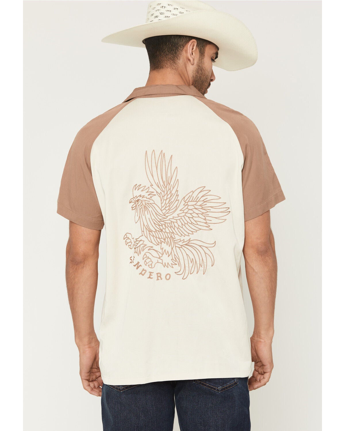 Sendero Provisions Men's Saloon Embroidered Short Sleeve Button-Down Western Shirt, Sand, hi-res